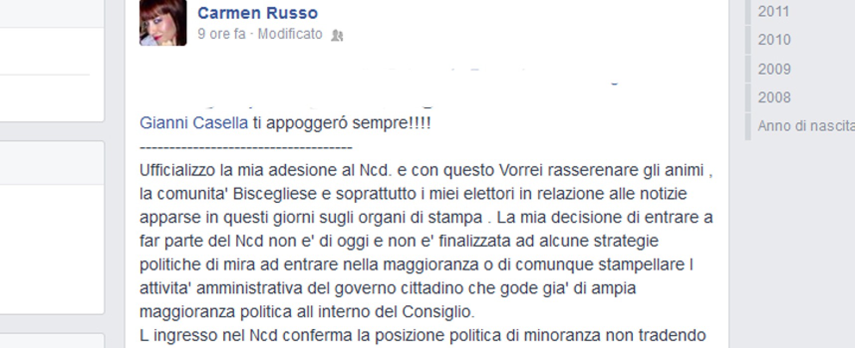 Carmen Russo: “Entro in Ncd ma in consiglio no”, Alfonso Russo: “Ma per cortesia”