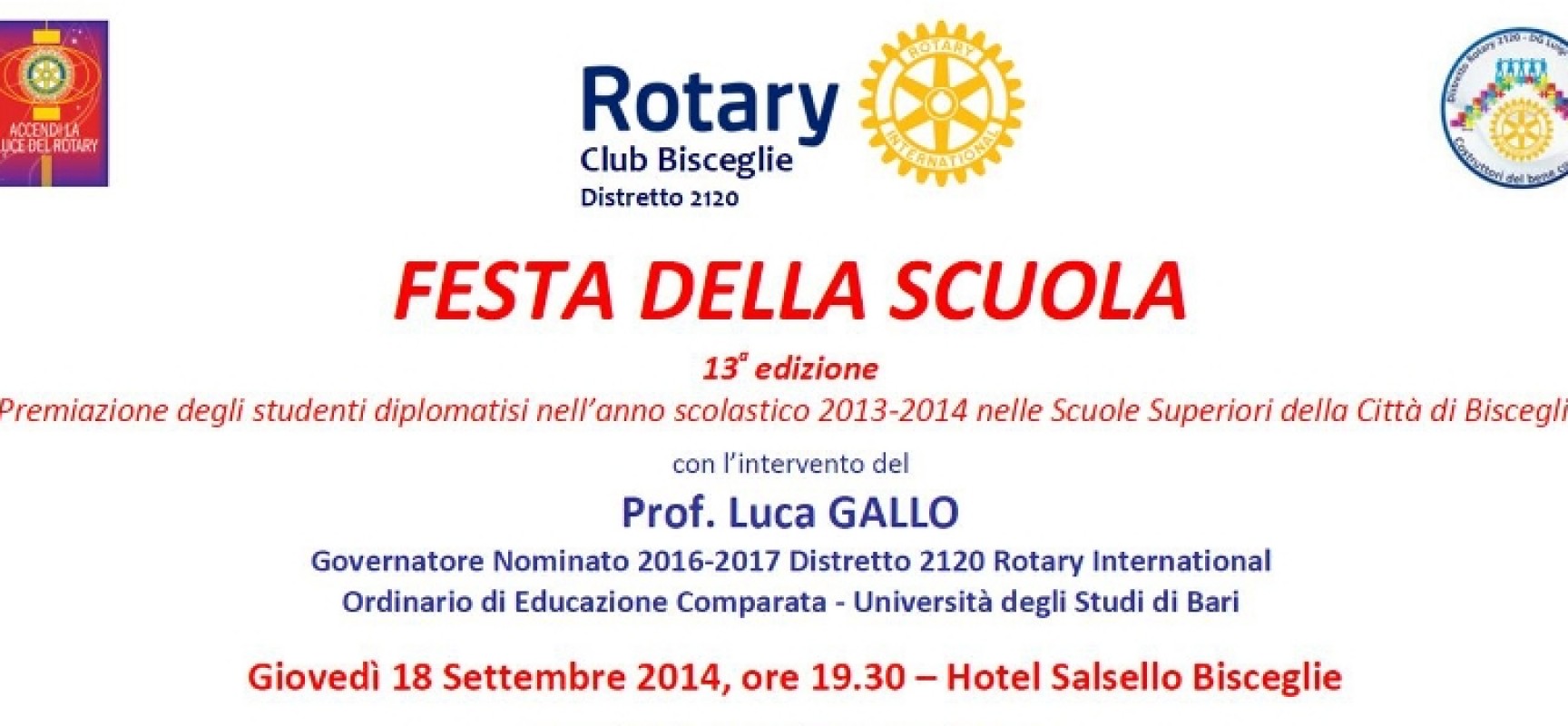Festa della Scuola, il Rotary Club Bisceglie presenta la tredicesima edizione