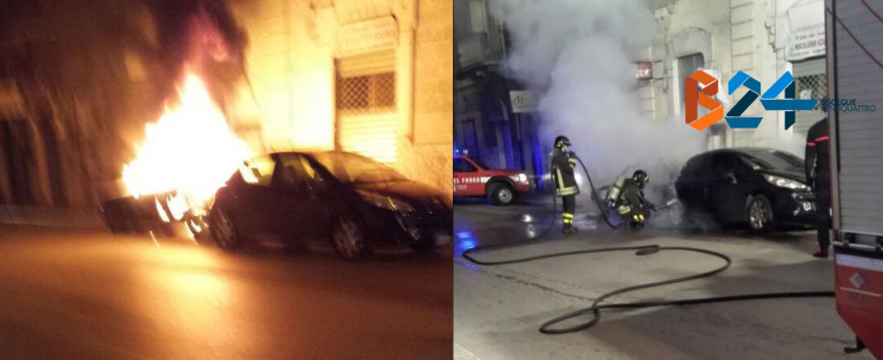 Due auto in fiamme nella notte, vigili del fuoco in azione in via Giovanni Bovio / FOTO