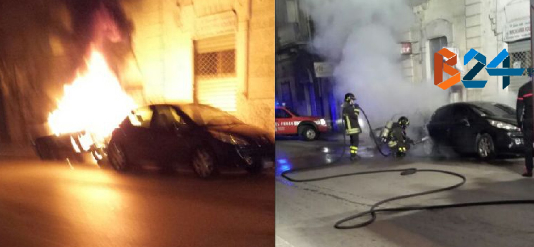 Due auto in fiamme nella notte, vigili del fuoco in azione in via Giovanni Bovio / FOTO