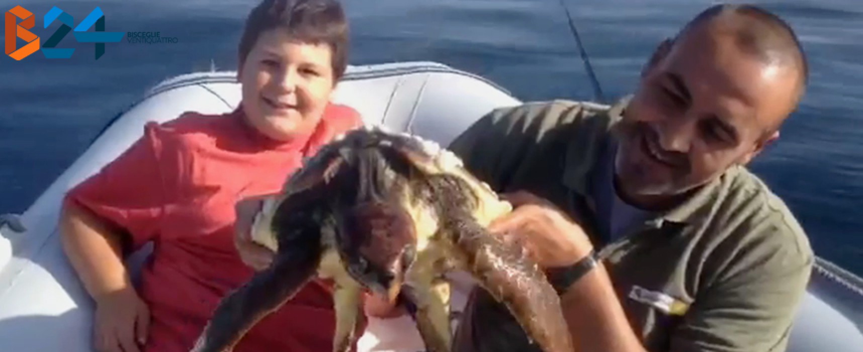 Due pescatori biscegliesi salvano una tartaruga nel mare di Bisceglie / VIDEO