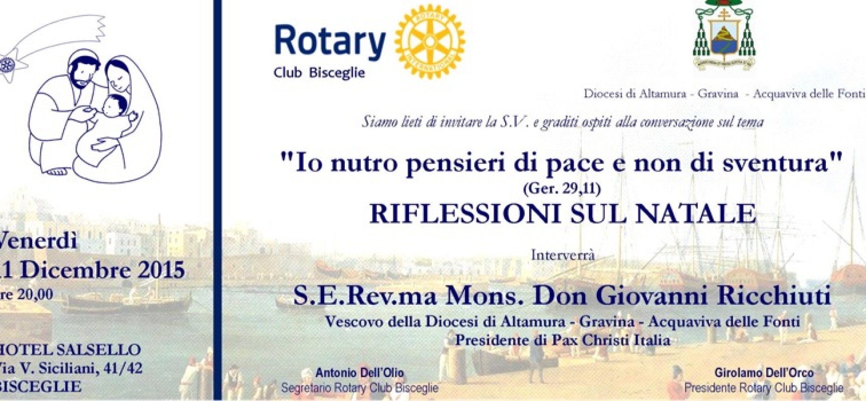 Rotary Club, questa sera incontro sul Natale con mons. Giovanni Ricchiuti