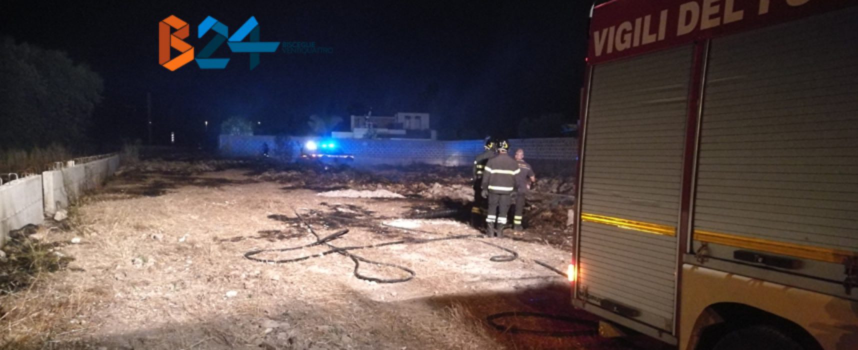 Incendio nella notte in terreno privato nei pressi dell’ospedale