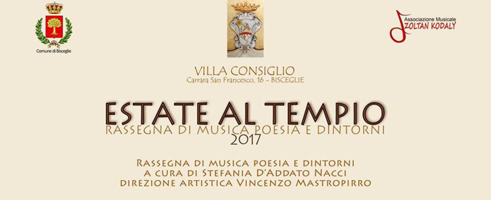 Ritorna la rassegna “Estate al tempio”: arte, musica e poesia a Villa Consiglio