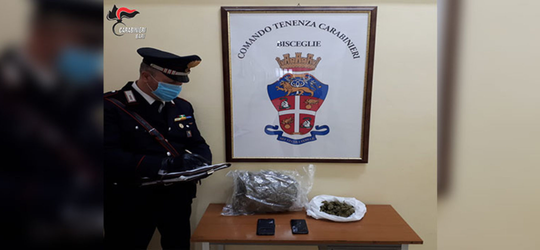 Carabinieri di Bisceglie sequestrano 1.2 kg di marijuana, due gli arresti