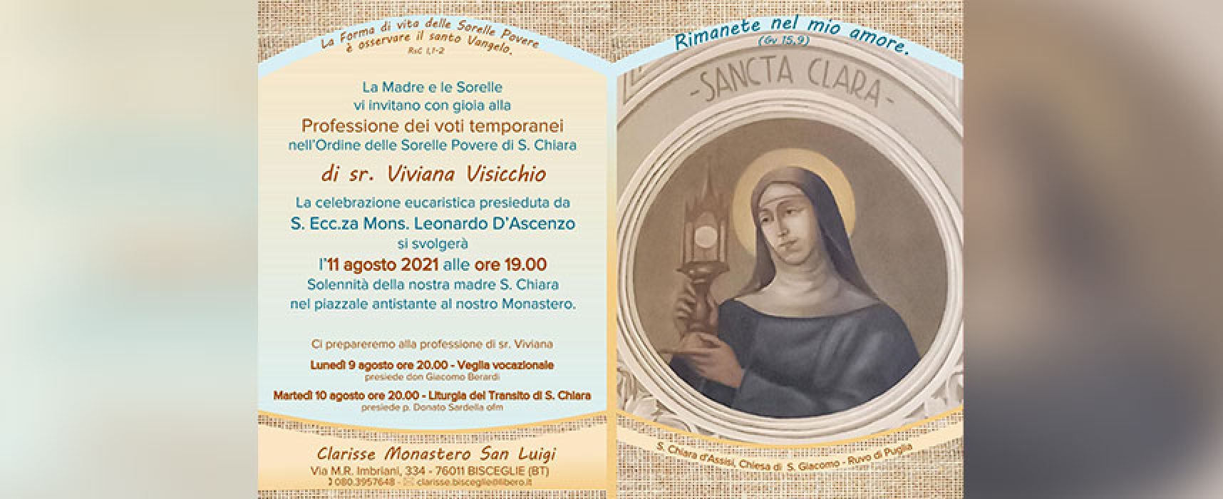 Al Monastero di San Luigi professione temporanea a suor Viviana e festa per Santa Chiara