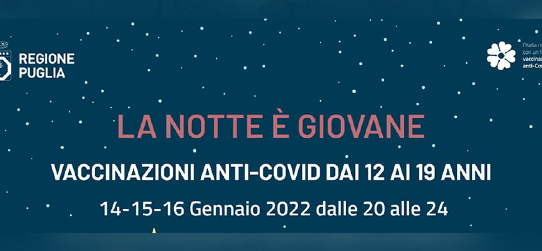 Regione Puglia promuove “La Notte è Giovane”, vaccinazioni dedicate a fascia 12-19 anni