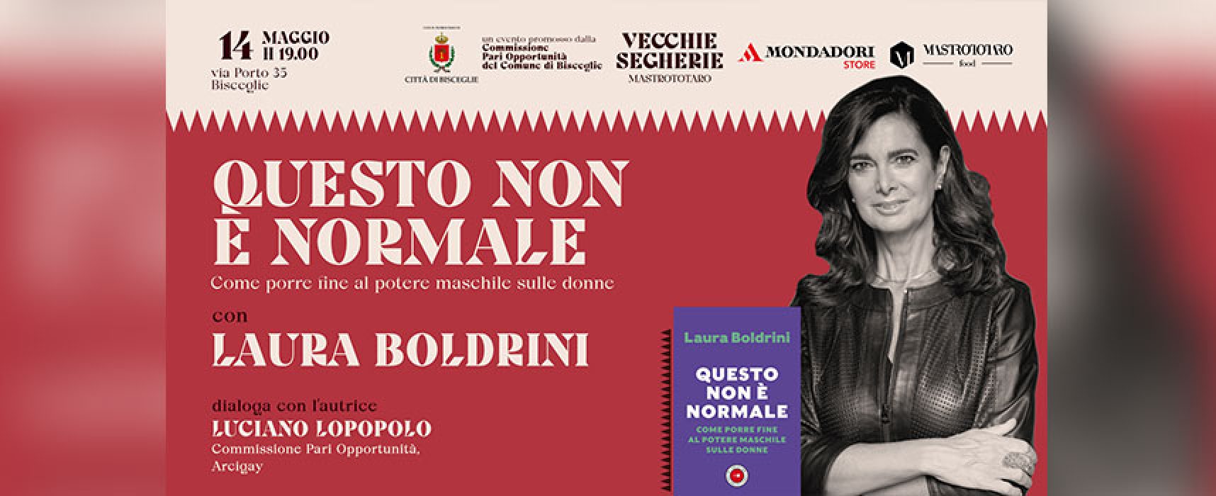 Parità di genere, Laura Boldrini a Bisceglie per presentare il suo libro