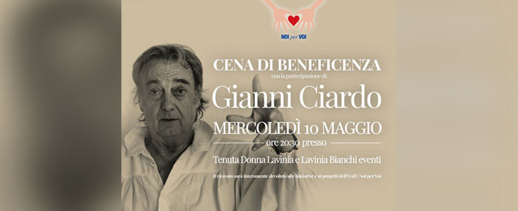 “Noi per Voi” organizza cena di beneficenza, Gianni Ciardo protagonista
